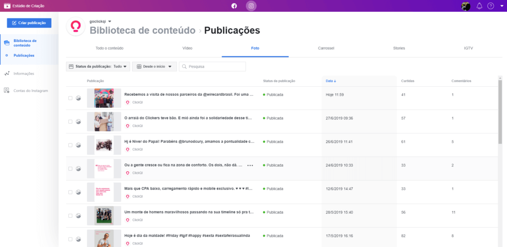 Estúdio de Criação mostrando como programar posts no instagram