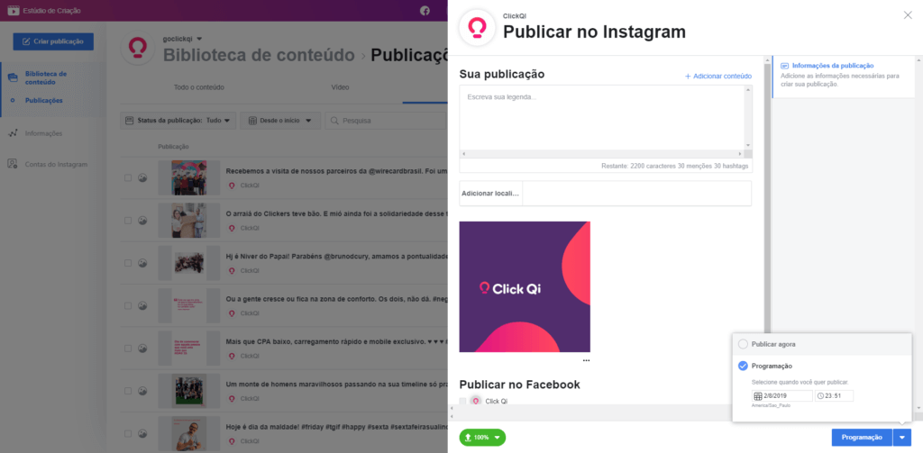 Estúdio de Criação mostrando como programar posts no instagram